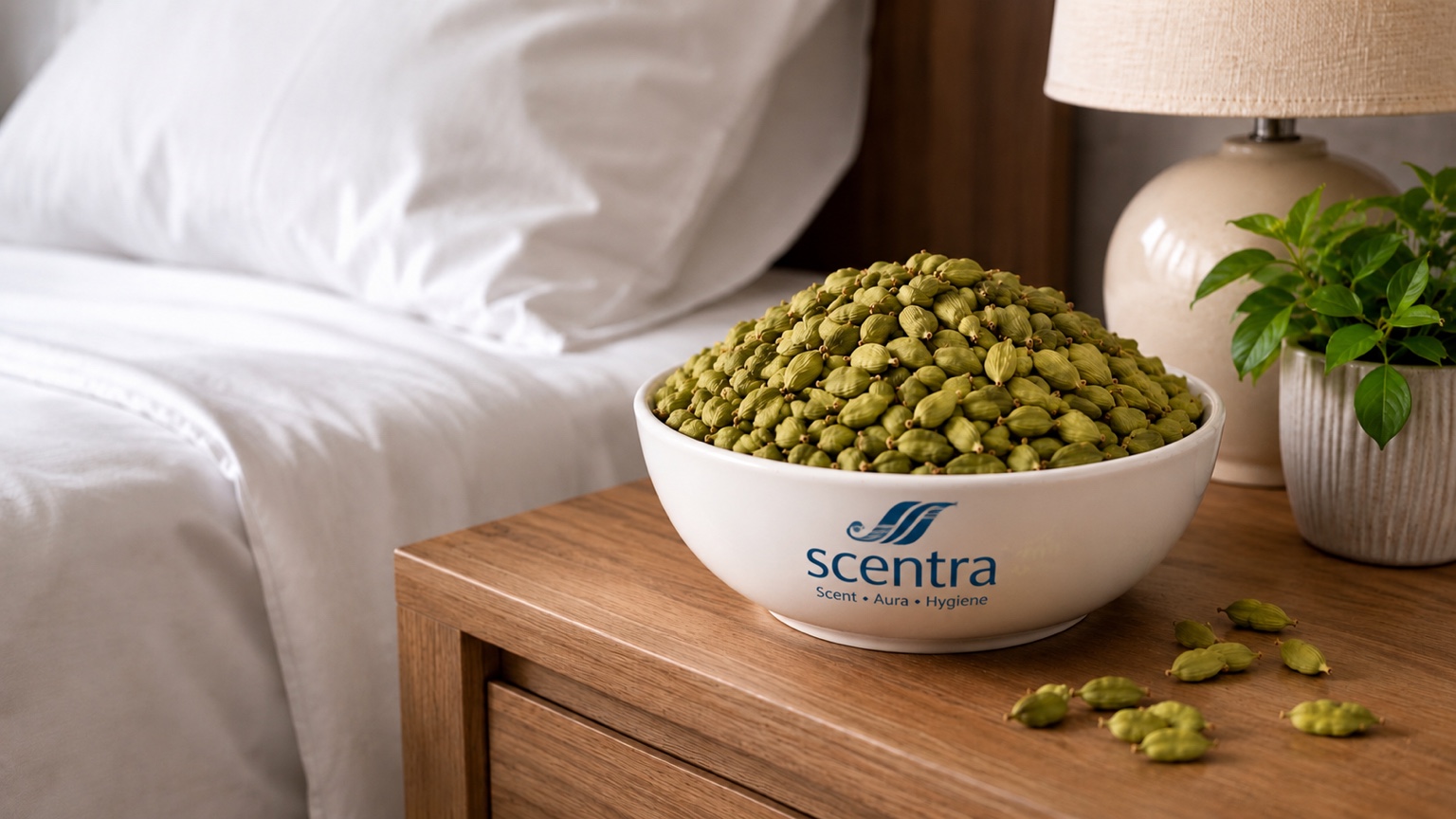 Premium green cardamom in a white bowl